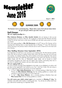 SUMMER TERM Staff Changes New Staffing Structure from
