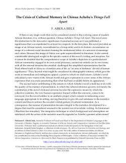 The Crisis of Cultural Memory in Chinua Achebe`s Things Fall Apart