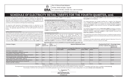 Schedule of Electricity Retail Tariffs for the Fourth Quarter, 2016