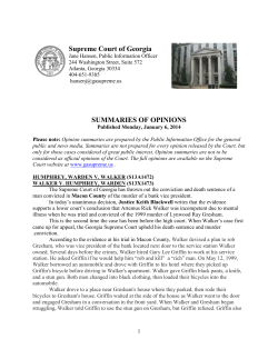 Supreme Court of Georgia SUMMARIES OF OPINIONS