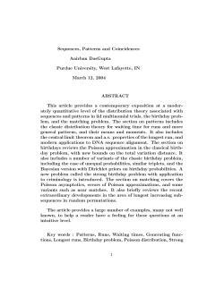 Sequences, Patterns and Coincidences Anirban DasGupta Purdue