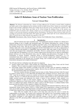 Indo-US Relations: Issue of Nuclear Non-Proliferation
