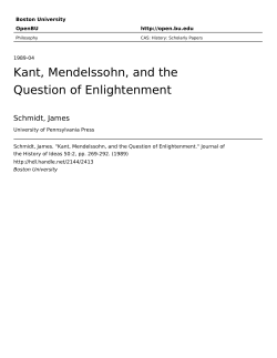 Kant, Mendelssohn, and the Question of Enlightenment