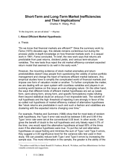 Short-Term and Long-Term Market Inefficiencies and Their