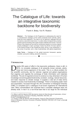The Catalogue of Life: towards an integrative taxonomic backbone