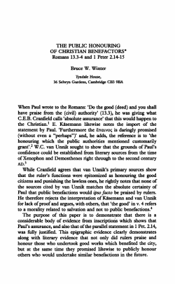 THE PUBLIC HONOURING OF CHRISTIAN BENEFACTORS