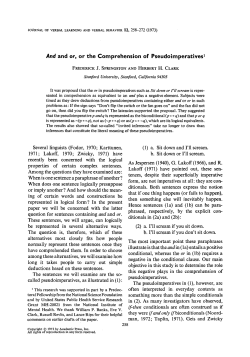 And and or, or the Comprehension of Pseudoimperatives 1