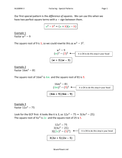 Factoring Special Patterns