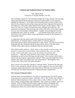 Cultural and National Factors in Nuclear Safety