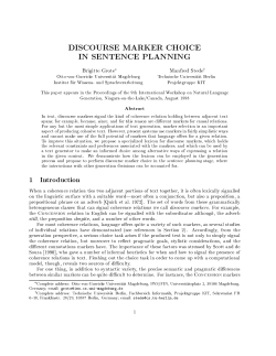 DISCOURSE MARKER CHOICE IN SENTENCE PLANNING Brigitte