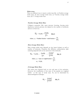 Number Average Molar Mass Mass Average Molar Mass