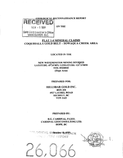 PLAT 1-4 MINERAL CLAIMS COQUIHALLA GOLD BELT