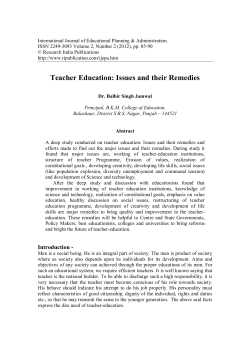 Teacher Education: Issues and their Remedies