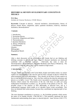 Historical Review Of Elementary Concepts In Physics