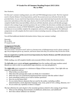 9th Grade Pre-AP Summer Reading Project 2015-2016 Ms. Le