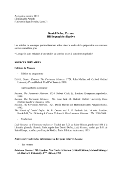 Daniel Defoe, Roxana Bibliographie s&eacute;lective