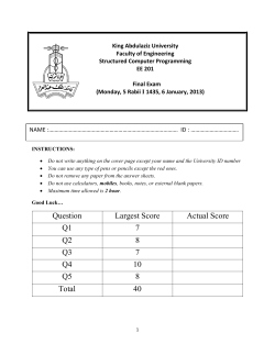 Question Largest Score Actual Score Q1 7 Q2 8 Q3 7 Q4 10 Q5 8