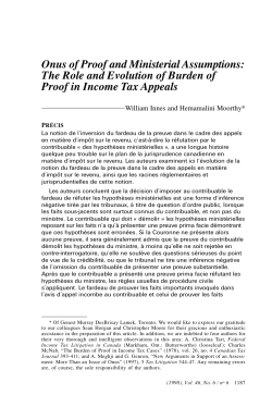 Onus of Proof and Ministerial Assumptions