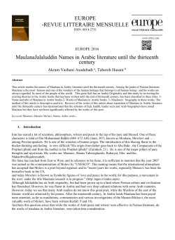 MaulanaJalaluddin Names in Arabic literature until the thirteenth