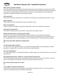 Boil Water Advisory FAQ &ndash; Residential Customers