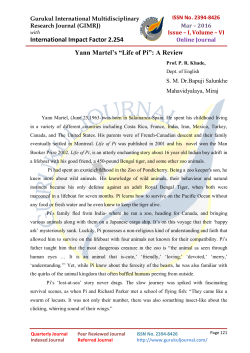 International Impact Factor 2.254 Yann Martel`s &ldquo;Life of Pi&rdquo;: A Review