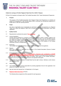 Criteria for running an FA Girls` Regional Talent Club Tier 3 2016