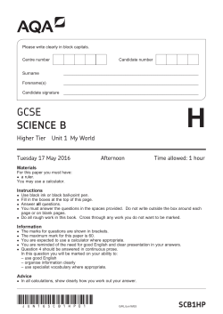GCSE Science B Question paper Unit 01 - My World June 2016