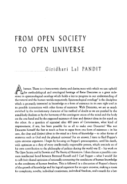 FROM OPEN SOCIETY TO OPEN UNIVERSE Giridhari Lai PANDIT