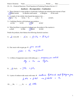 Honors Chem Rxns - Word Eq Predicting Products Review 2
