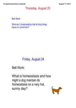 Friday, August 24 Bell Work: What is homeostasis and how might a