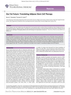 Our Fat Future Translating Adipose Stem Cell Therapy