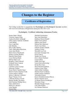 The College of Psychologist of Ontario