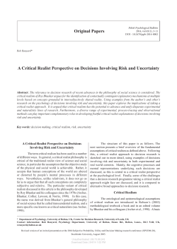 Original Papers A Critical Realist Perspective on Decisions Involving