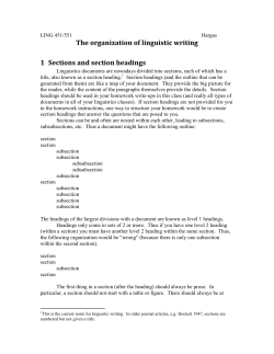 The organization of linguistic writing 1 Sections and section headings