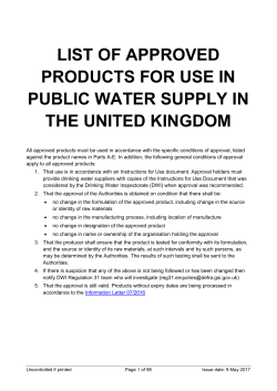 The List of Approved Products for Use in Public Water Supply in the