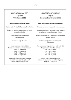 HELSINGIN YLIOPISTO Englanti Valintakoe 2012 UNIVERSITY OF