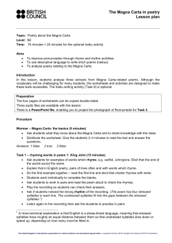 The Magna Carta in poetry Lesson plan