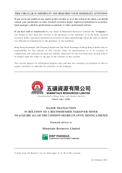 Recommended Takeover Offer to Acquire All of the