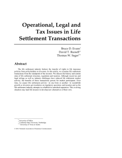 Operational, Legal and Tax Issues in Life Settlement Transactions