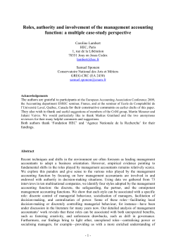 Roles, authority and involvement of the management accounting