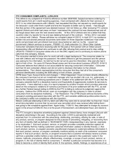 FTC CONSUMER COMPLAINTS—LIFELOCK This refers to my