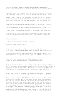 Project Gutenberg Etext of Romeo and Juliet by Shakespeare PG