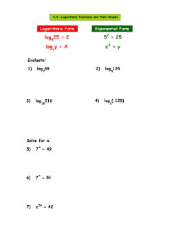 1) log 49 2) log 125 Evaluate: 3) log 216 4) log (.125) Solve for x: 5