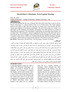 Harold Pinter`s Monologue: Form Explains Meaning ABSTRACT