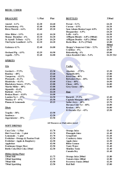 BEER / CIDER DRAUGHT &frac12; Pint Pint BOTTLES 330ml SPIRITS Gin