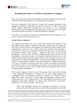 Rethinking the Delivery of Welfare Programmes in Singapore