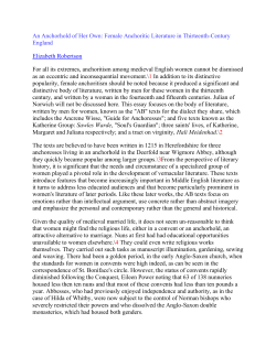 An Anchorhold of Her Own: Female Anchoritic Literature in