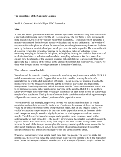 The importance of the Census to Canada David A. Green and Kevin
