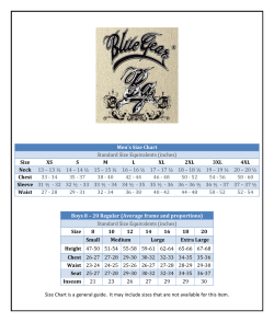 Men`s Size Chart Standard Size Equivalents (inches) Size XS S M L