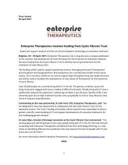 Enterprise Therapeutics receives funding from Cystic Fibrosis Trust